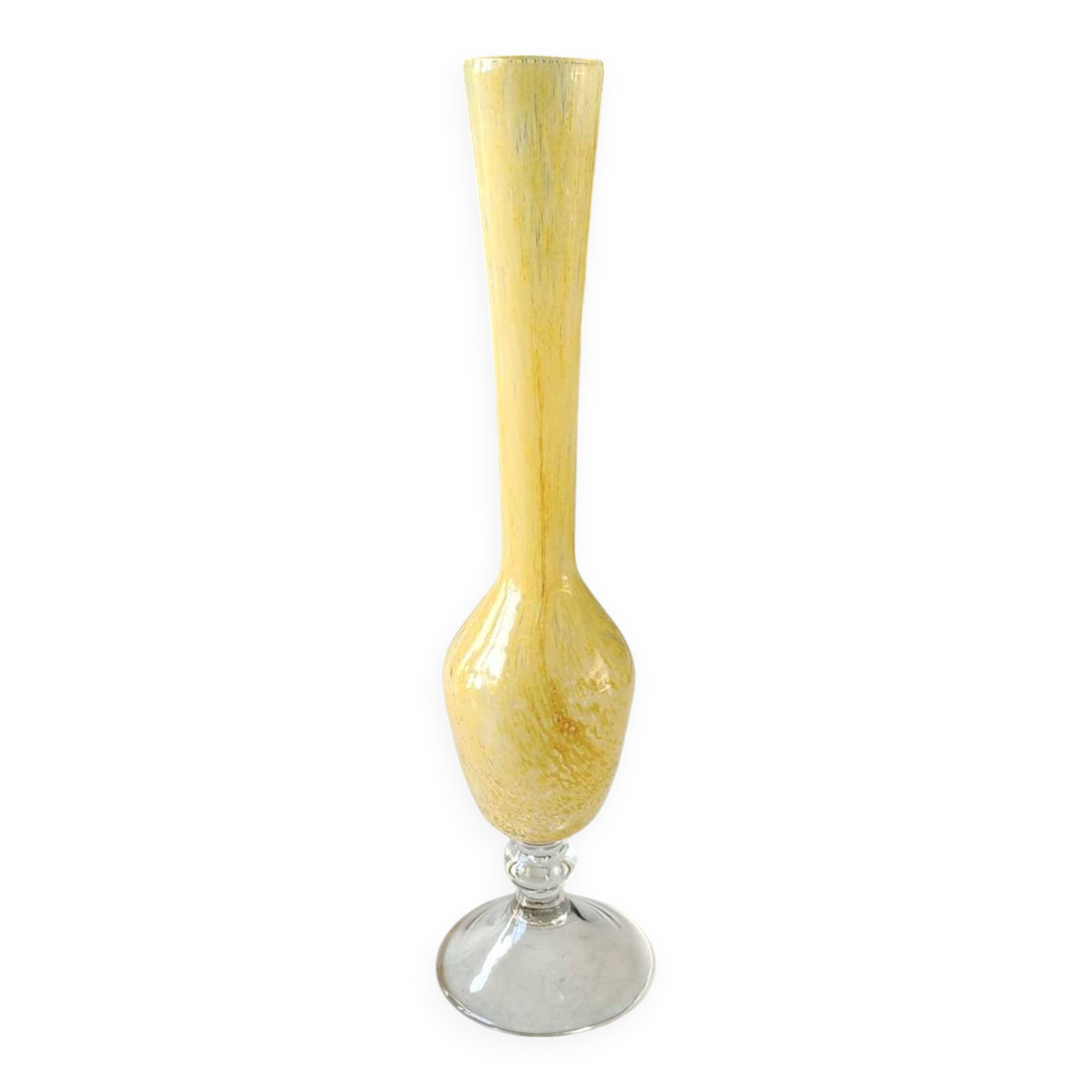Murano-style single-flower vase. Speckled in yellow tones. Height 28 cm