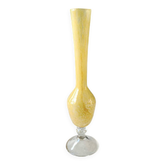 Vase Soliflore style Murano. Moucheté aux tons jaunes. Haut 28 cm