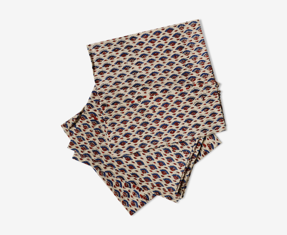 Lot de 4 serviettes block-print rouges et bleues