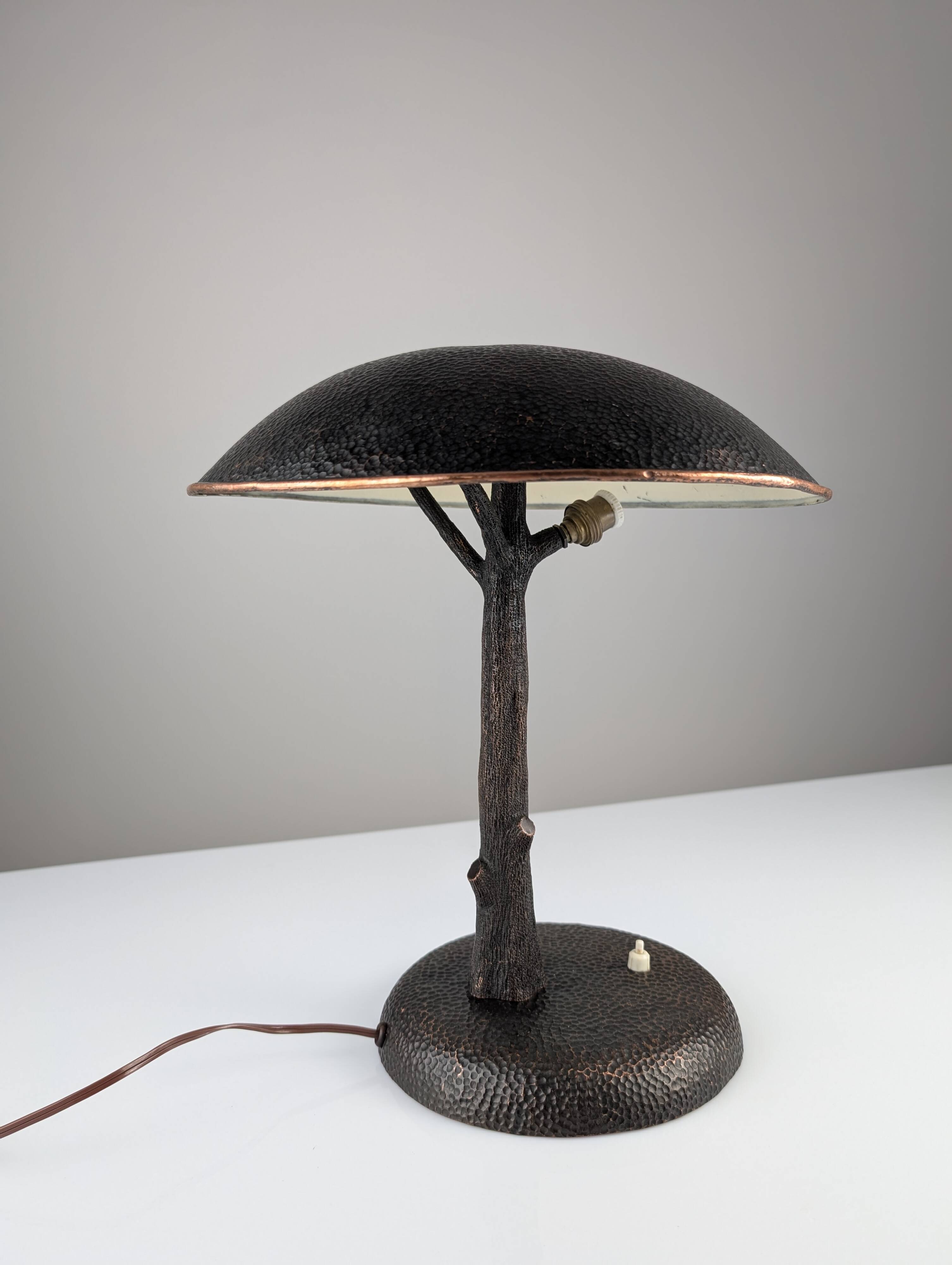 Hammered Copper Sculptural Lamp in the Shape of a Tree, Mid-Century Modern