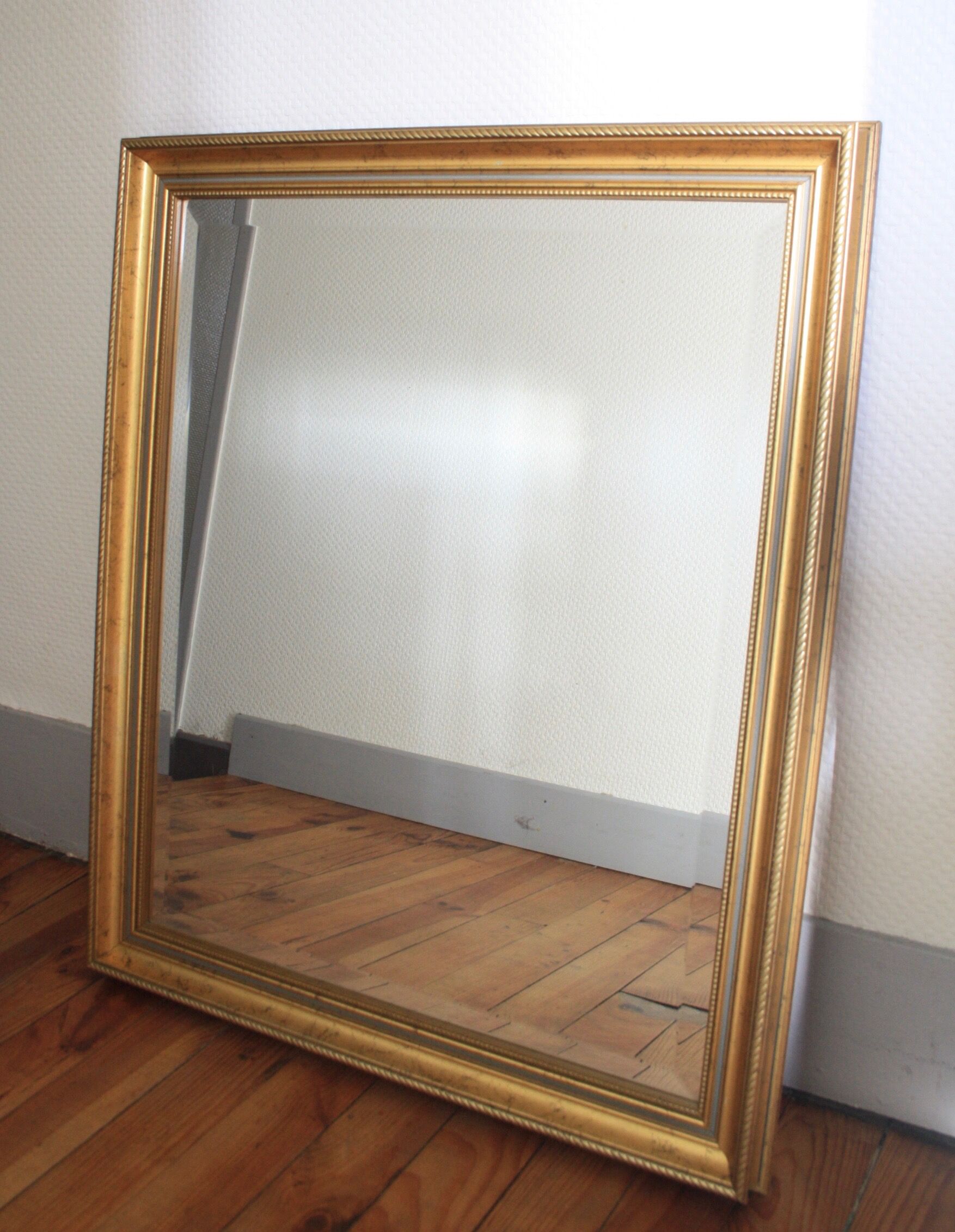 Mirror 70 x 60 cm beveled rectangular Golden wood