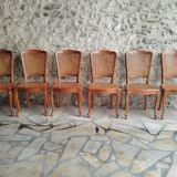 Set of 6 Louis XV chairs in wood and cane