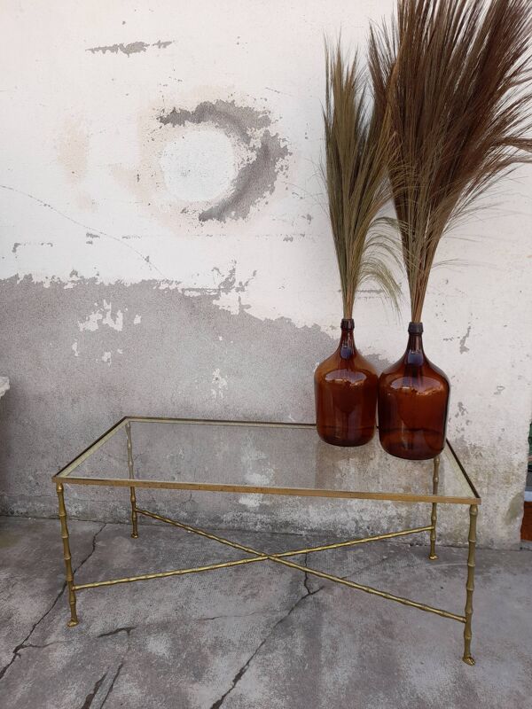 Table basse en laiton style bambou