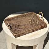 Rectangular Asian handmade basket with circular handle L:45 l:35