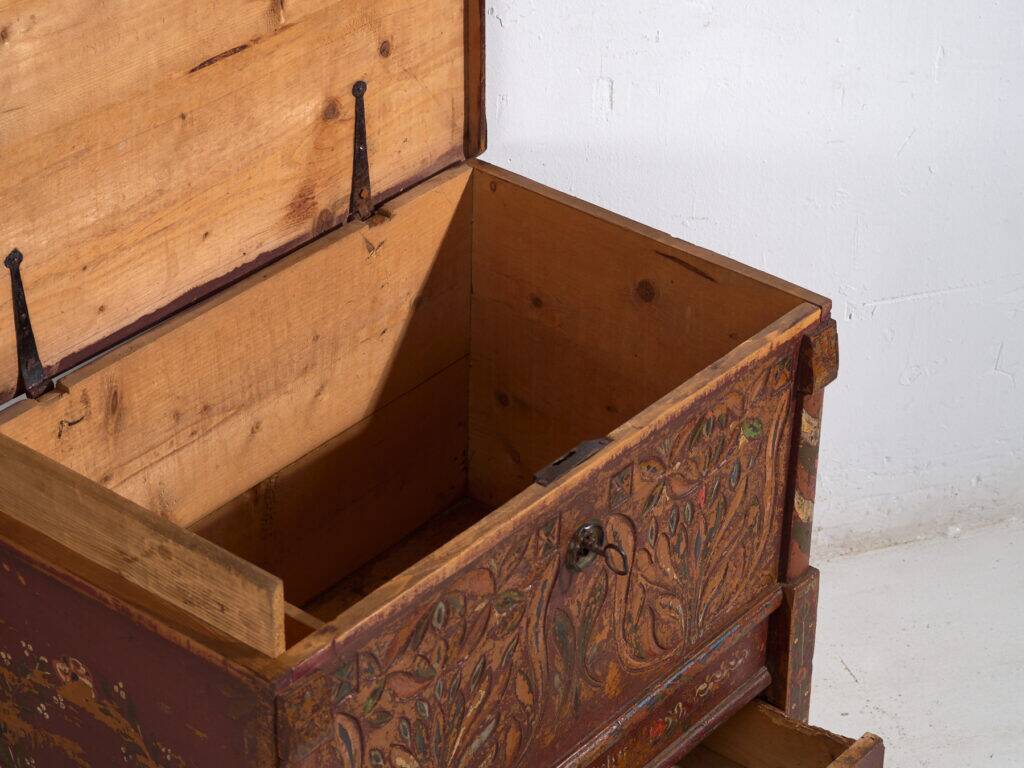 Polychrome pine wedding chest – Central Europe, 1889