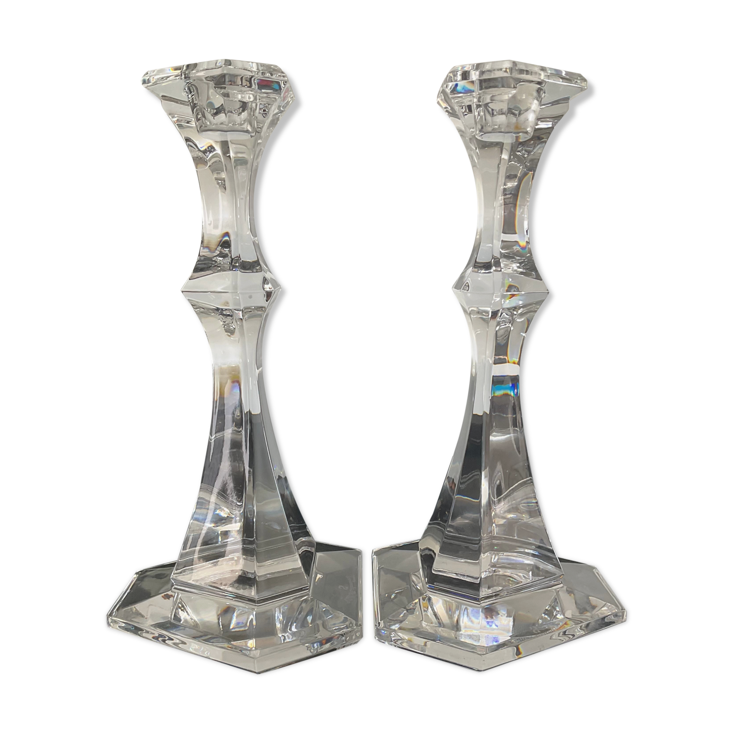 Paire de bougeoirs vintage en cristal Val Saint Lambert
