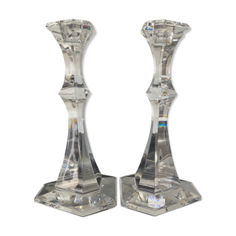 Pair of vintage Val Saint Lambert crystal candle holders