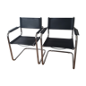 Paire de fauteuils en chrome et cuir noir