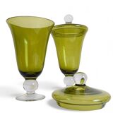Murano Glass Green Lidded Urns, Venini Style, Italy, 1950s