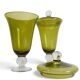Urnes en verre de Murano vert avec couvercle, style Venini, Italie, années 1950