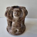 Terracotta Candle Holder Dancing 3 Aztec Characters - Tribal Art