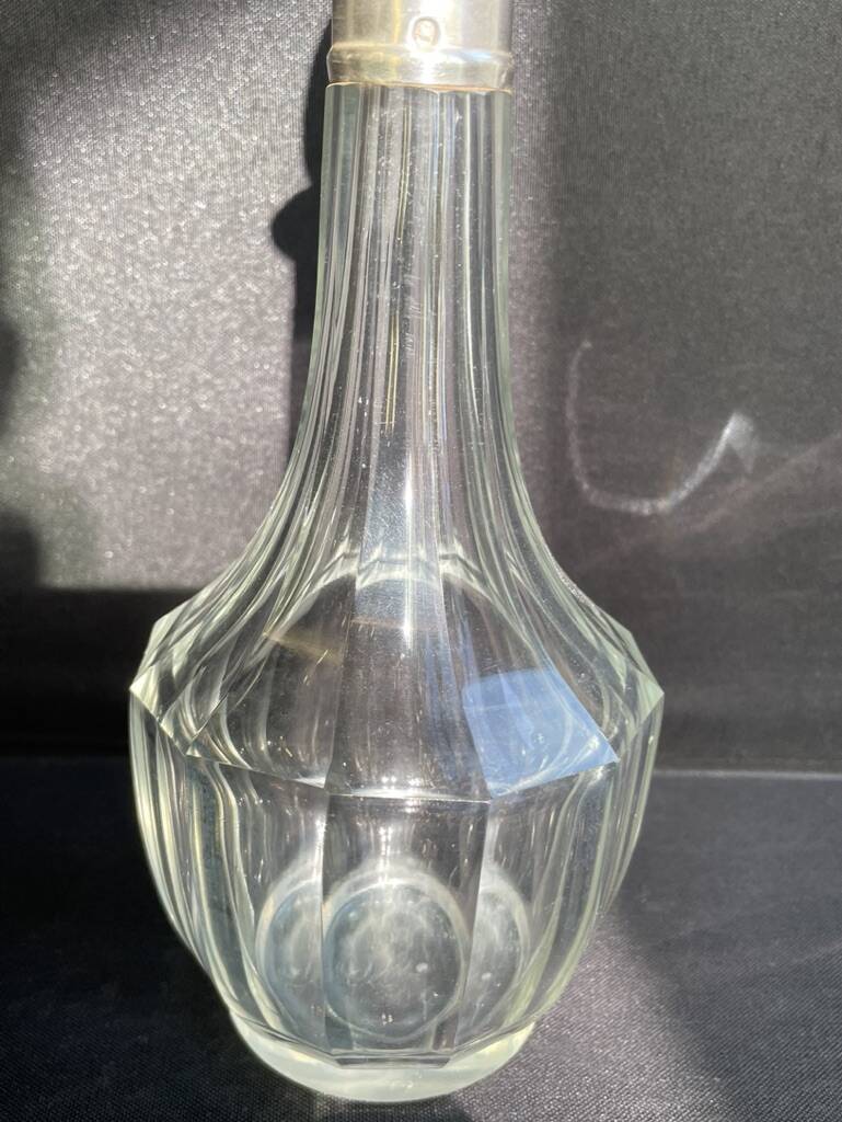 Liqueur carafe cut crystal and hallmarked silver Head of Minerva
