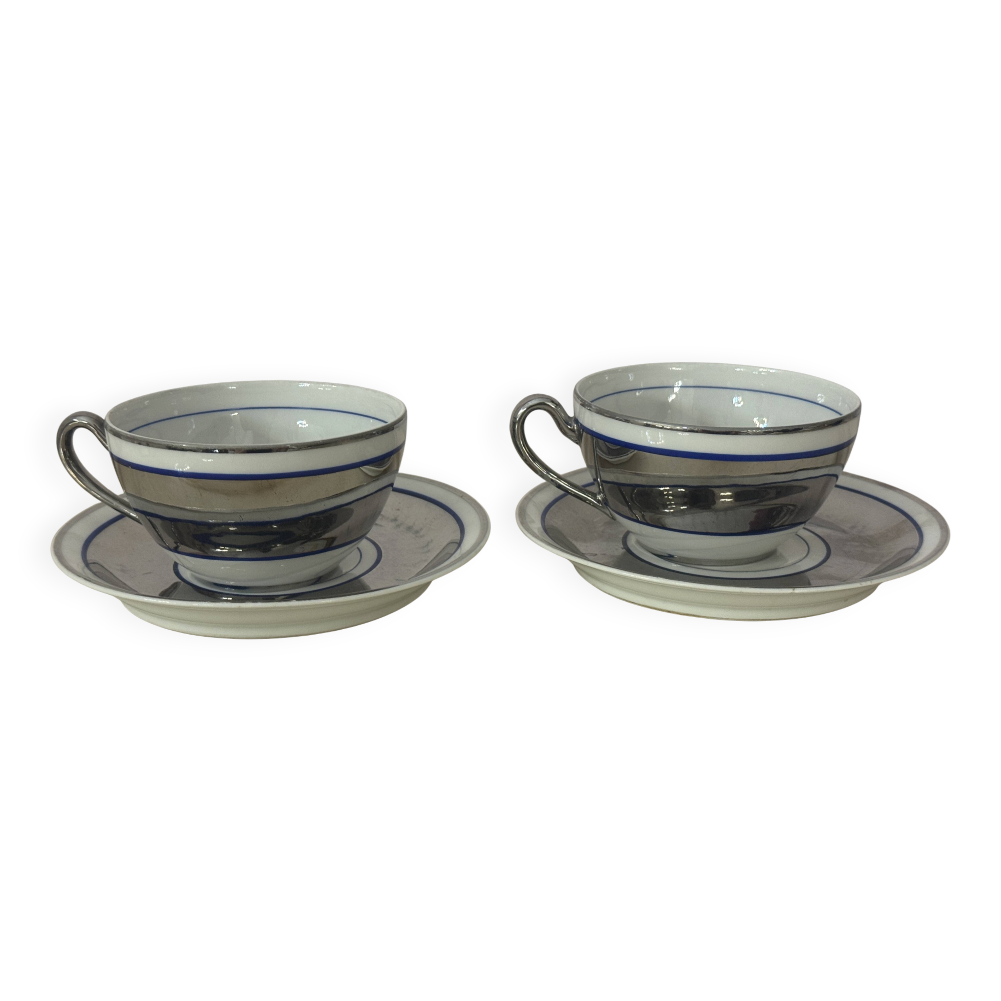 Set of 2 Limoges Chapus et Fils Porcelain Tea Cups and Saucers