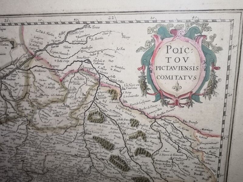 Authentic old map of the seventeenth century of Poitou by judocus Hondius 1630 double-sided