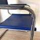 Office chair in blue imitation leather and chrome metal, Matteo Grassi style