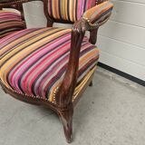 Pair of Louis Philippe armchairs in multi-colored striped velvet