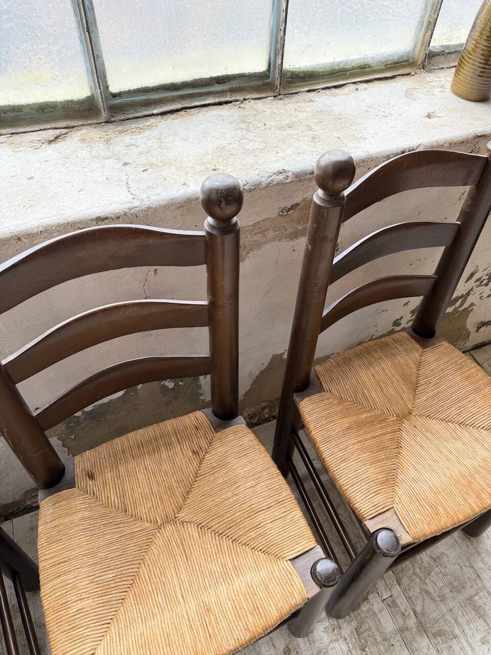 Straw chairs oak 1940s Dudouyt