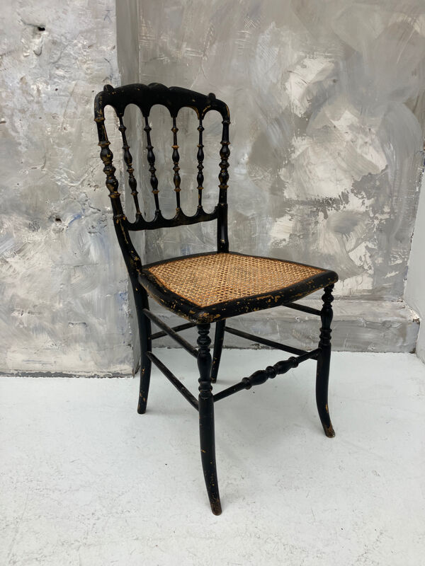 Chaise Napoléon III en bois noirci et cannage