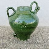 Antique glazed green terracotta oil jar, late 19th century.