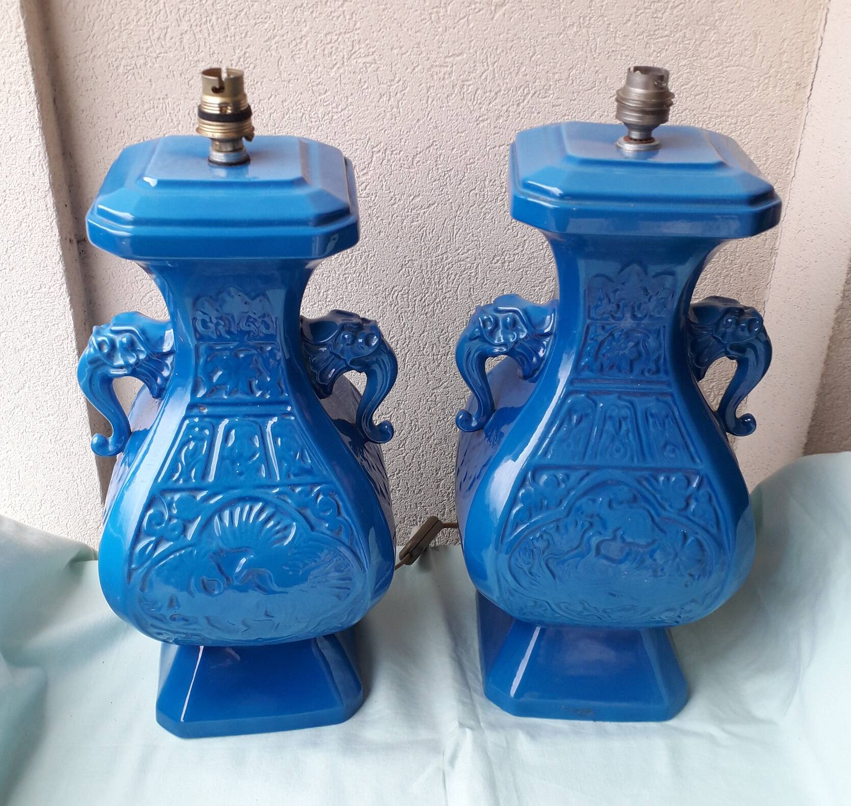 Paire de pieds de lampes en céramique