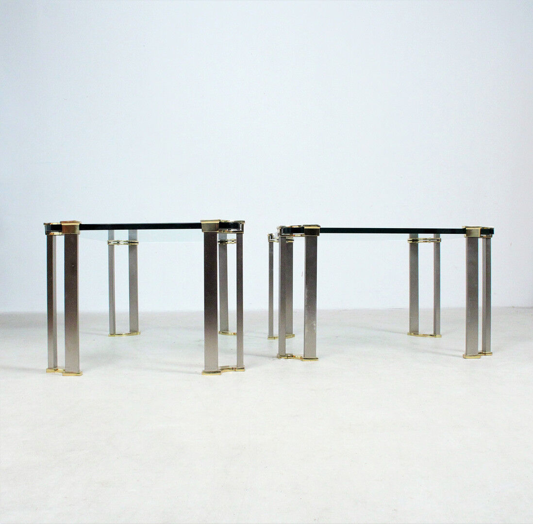 2 tables basses avec plateau en verre et pieds en laiton par Peter Ghyczy, 1970s