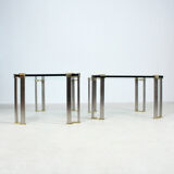 2 tables basses avec plateau en verre et pieds en laiton par Peter Ghyczy, 1970s