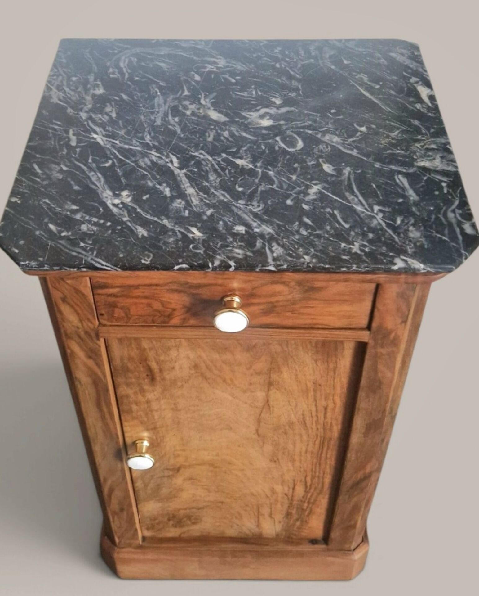 Walnut bedside table with a black marble top – late 19th century.