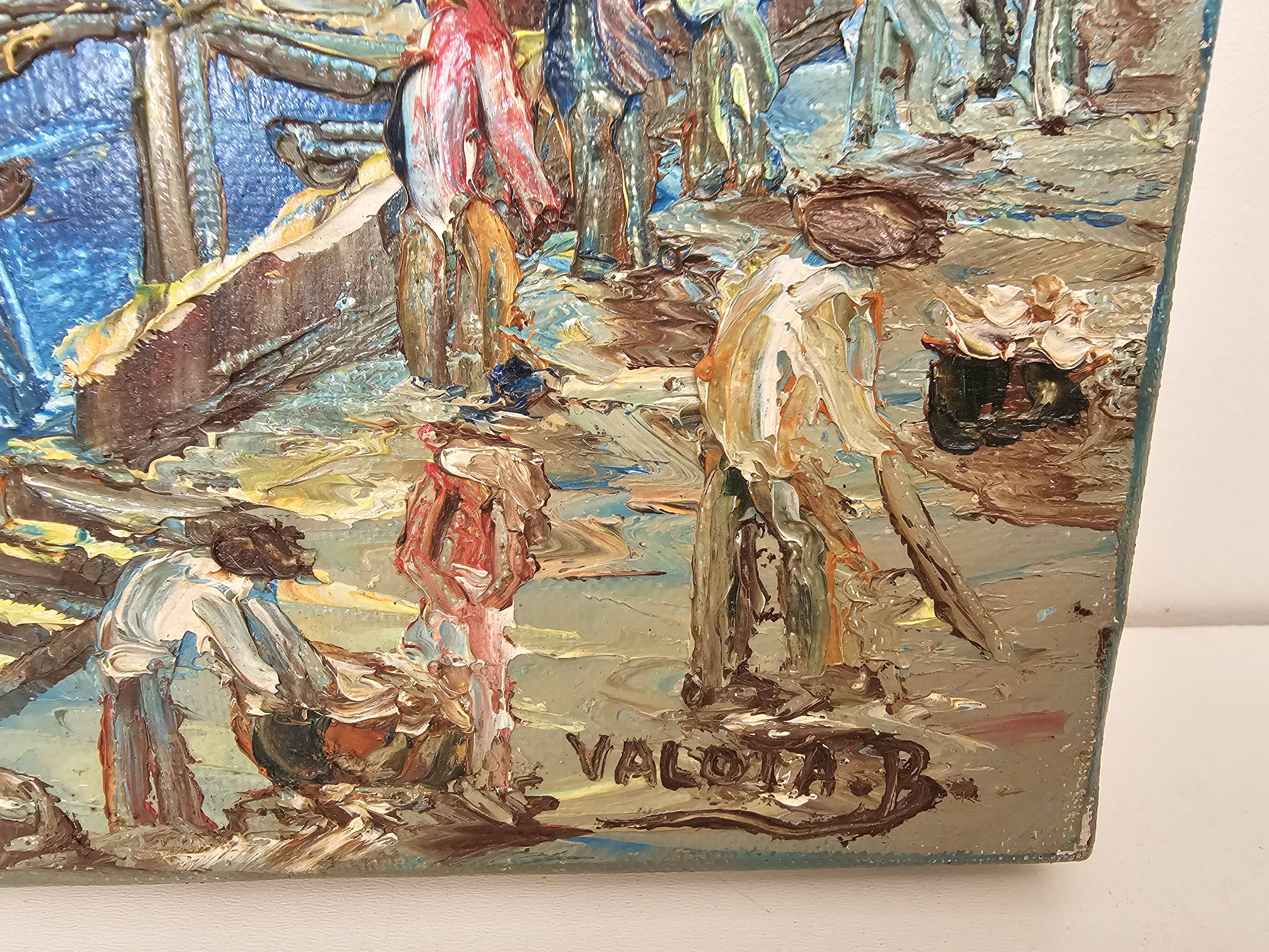 Oil painting on canvas House of the Infanta Saint Jean de Luz signed Valota