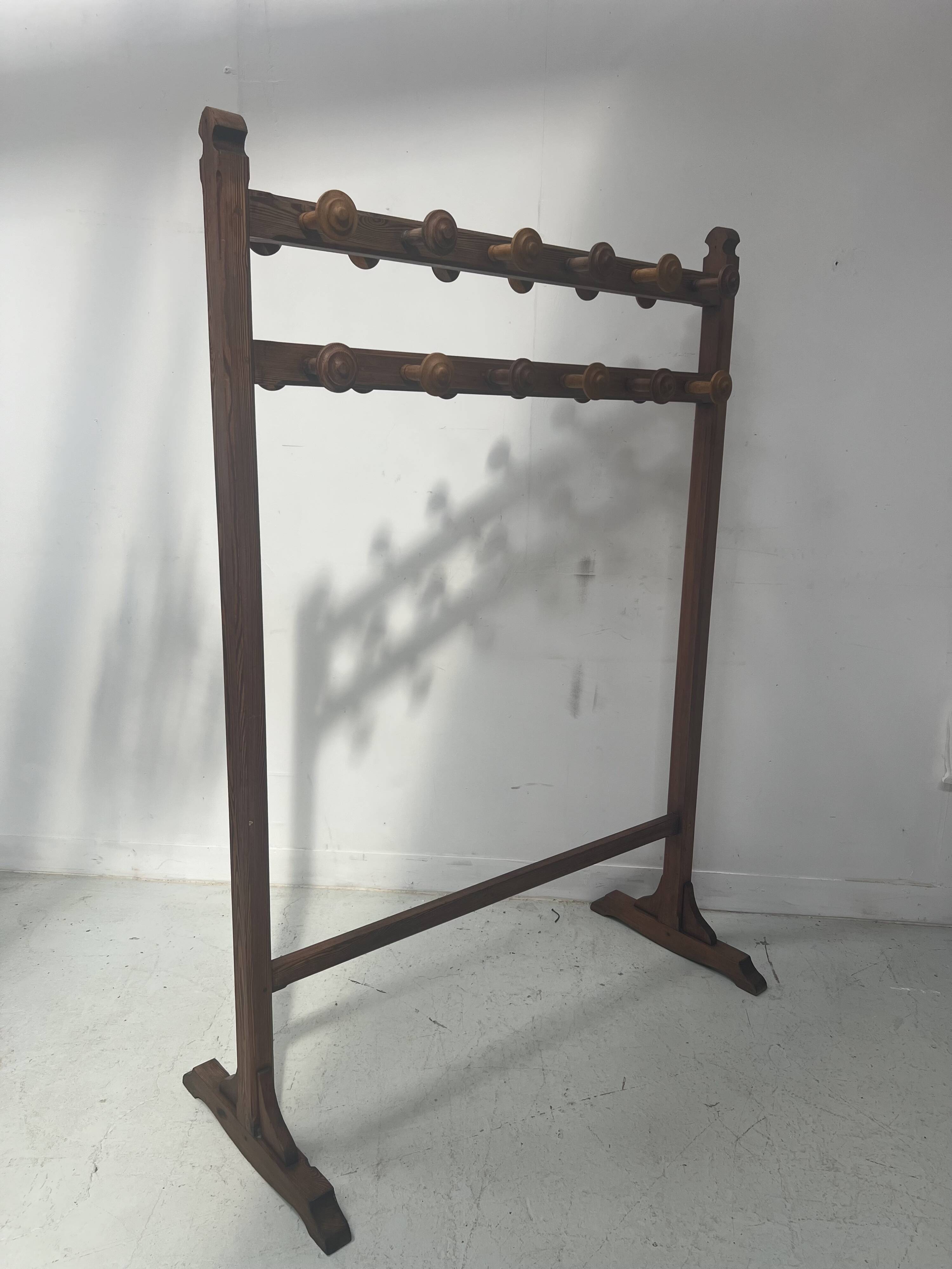 20th century solid fir hotel coat rack