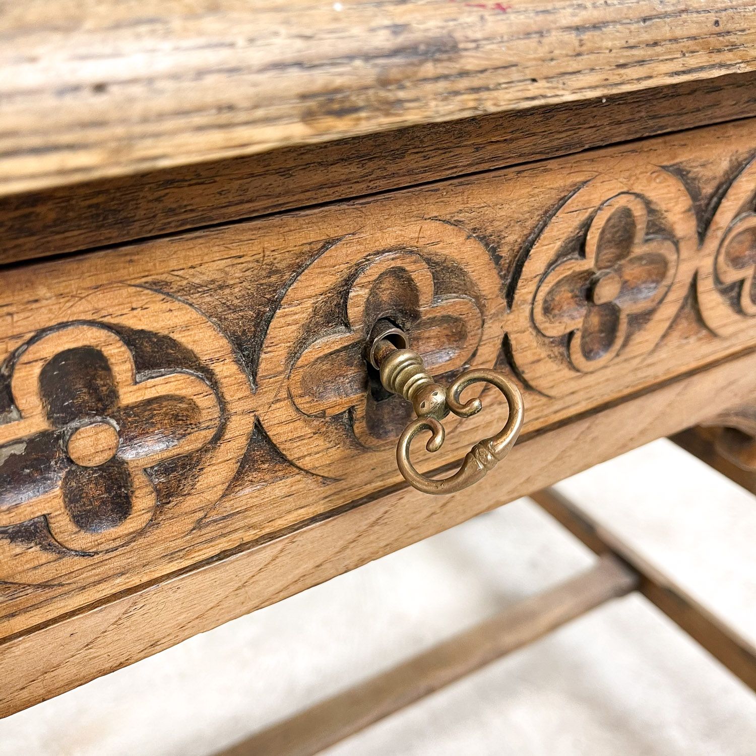 Antique carved oak breton desk France 19th century