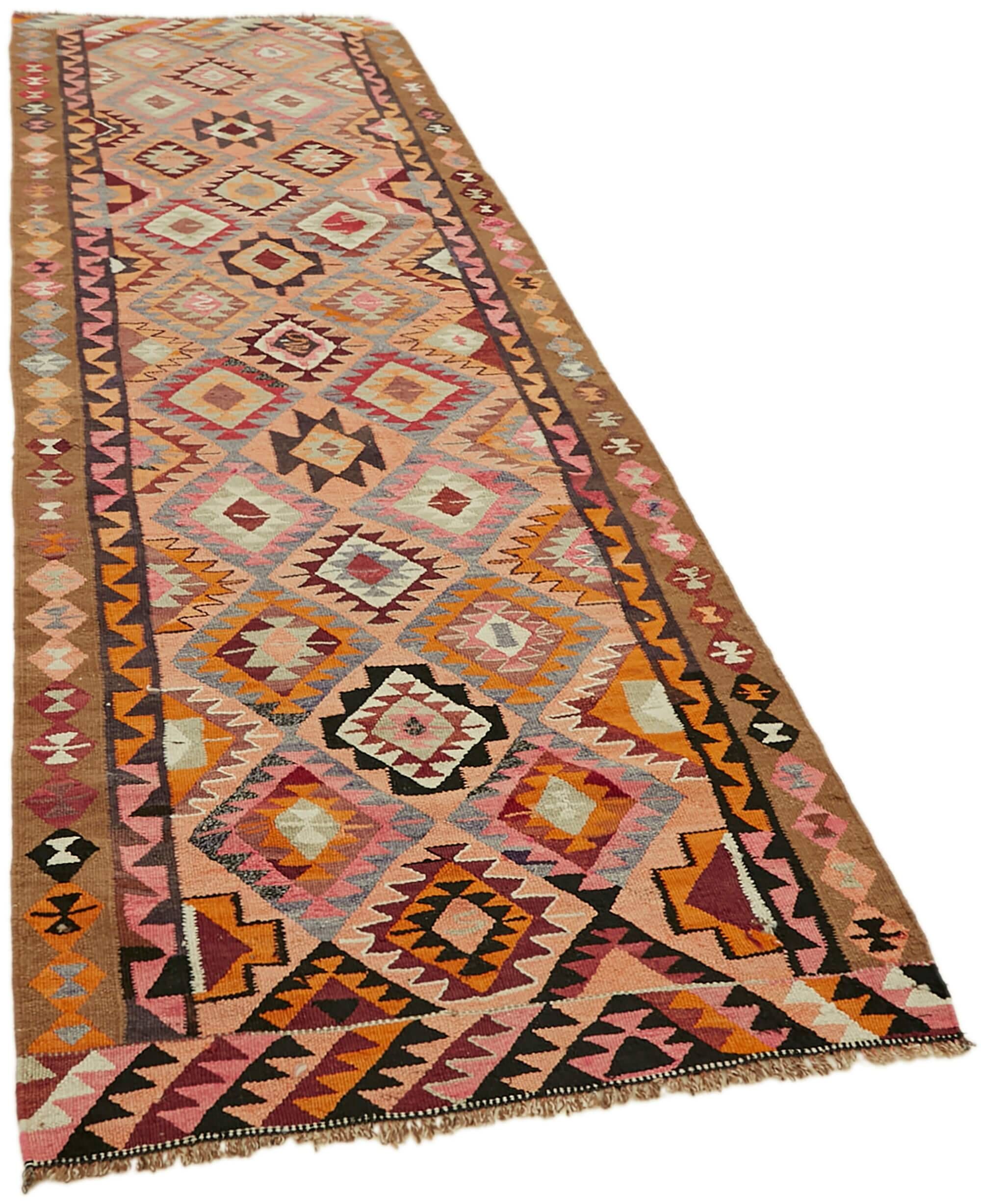 Turkish Handwoven Vintage Herki Kilim 103 cm x 316 cm