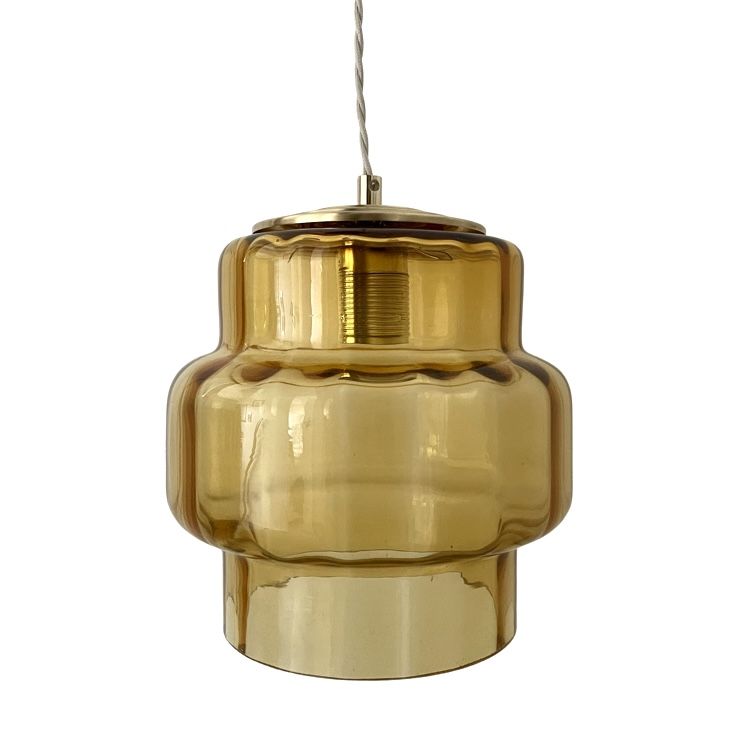 Vintage suspension lamp in electrified amber glass to nine