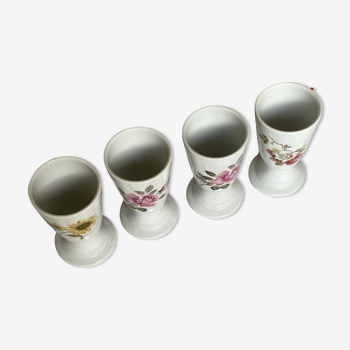 Lot de 4 mazagrans porcelaine de Couleuvre Allier fleurs et dorure ancienne vintage ACC-7111
