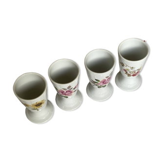 Lot of 4 mazagrans porcelain of Couleuvre Allier flowers and old vintage gilding ACC-7111