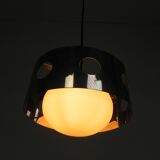 Vintage pendant lamp with chrome cylinder and glass globe