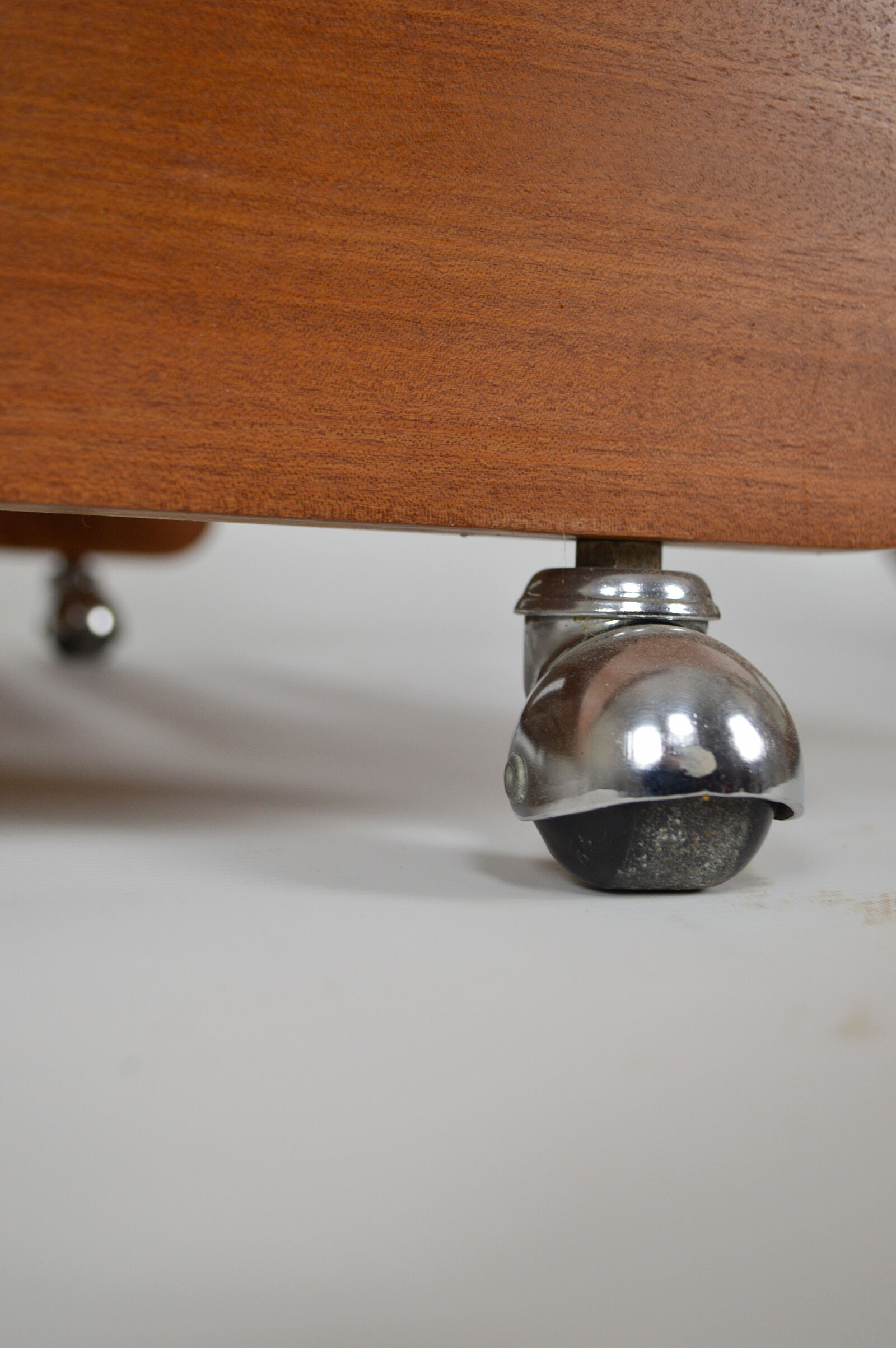 Scandinavian teak serving table with mirror tray, 70s