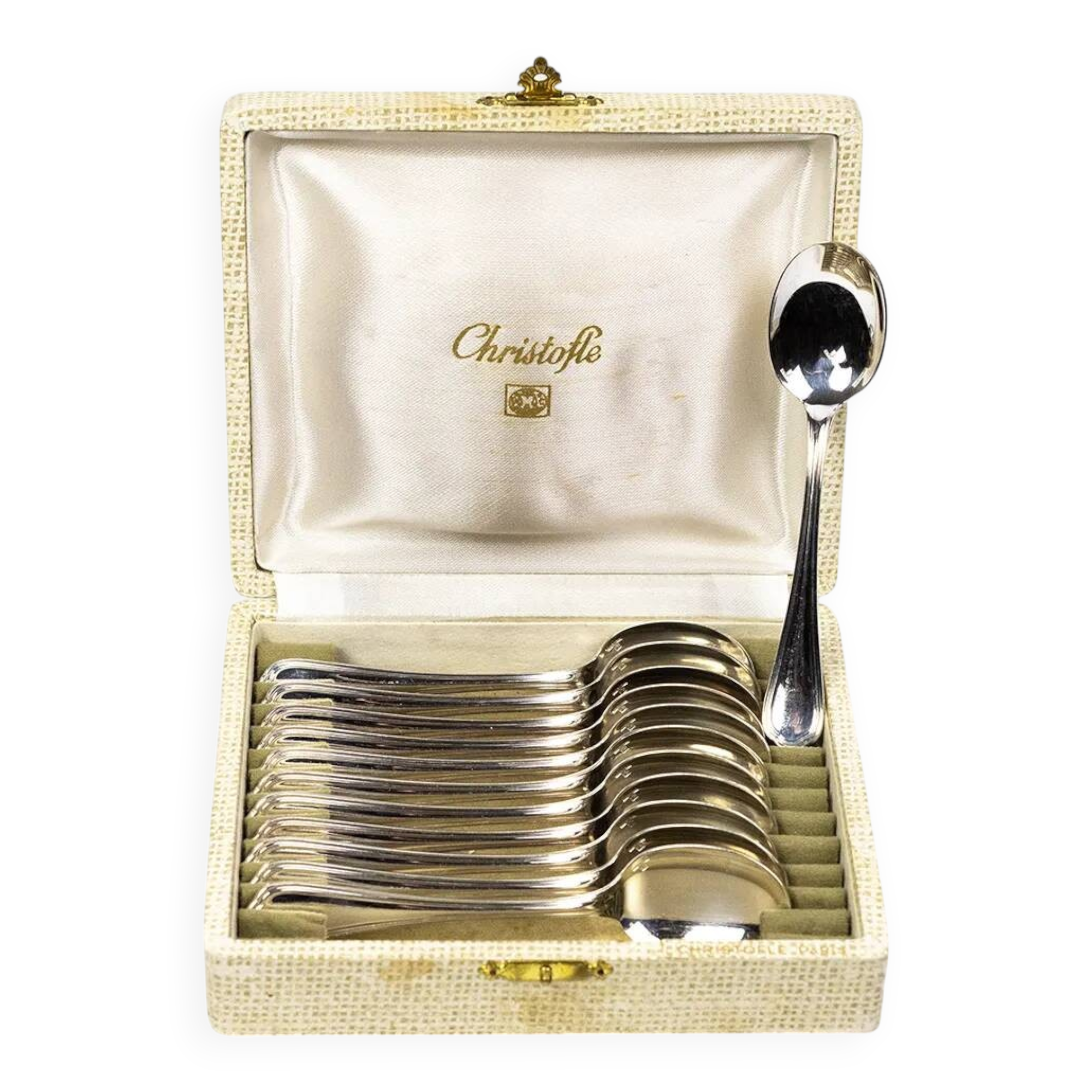 Christofle – 12 silver-plated coffee spoons Spatours in their case