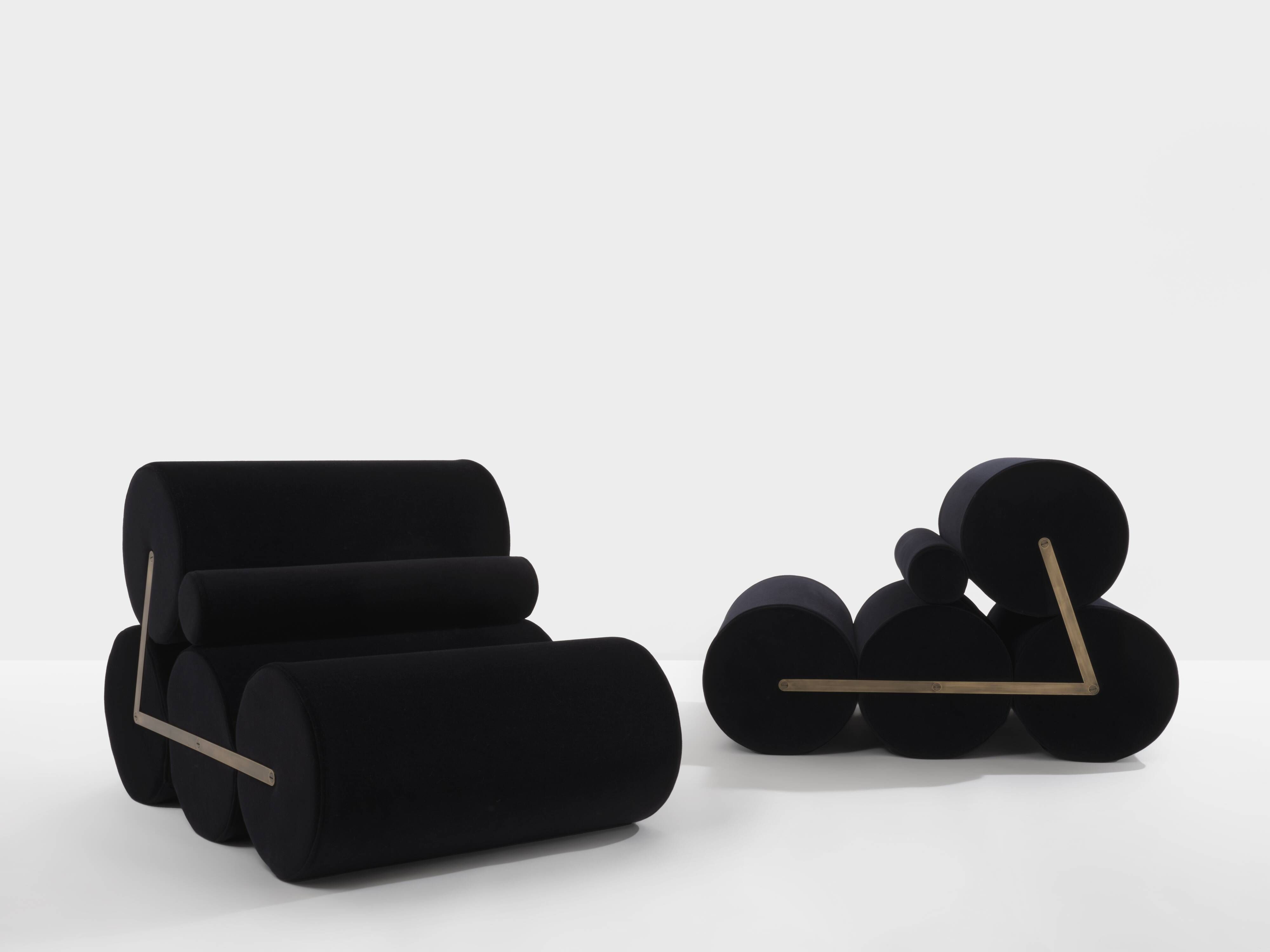Pair of black velvet armchairs by Auro Trivellato for ALI 1972