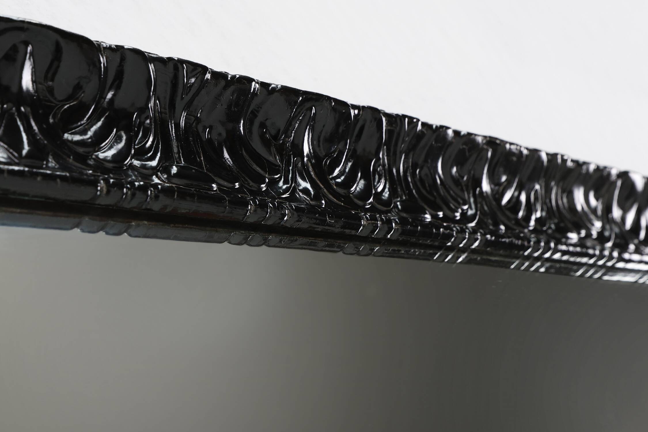 Baroque black large oak fireplace mirror, France ca. 1850