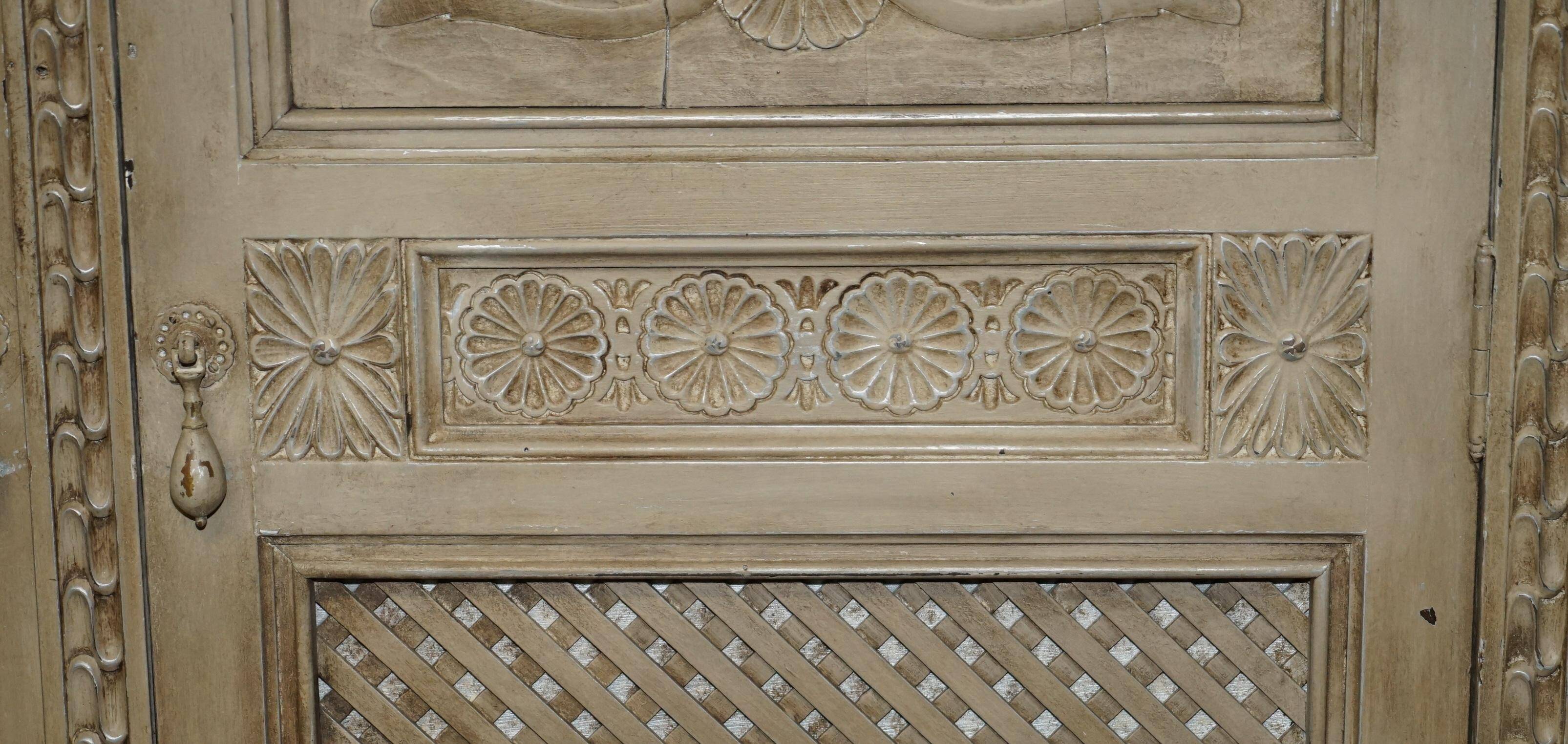 Jacobean Revival armoire, hand-carved, painted - 1840-1860