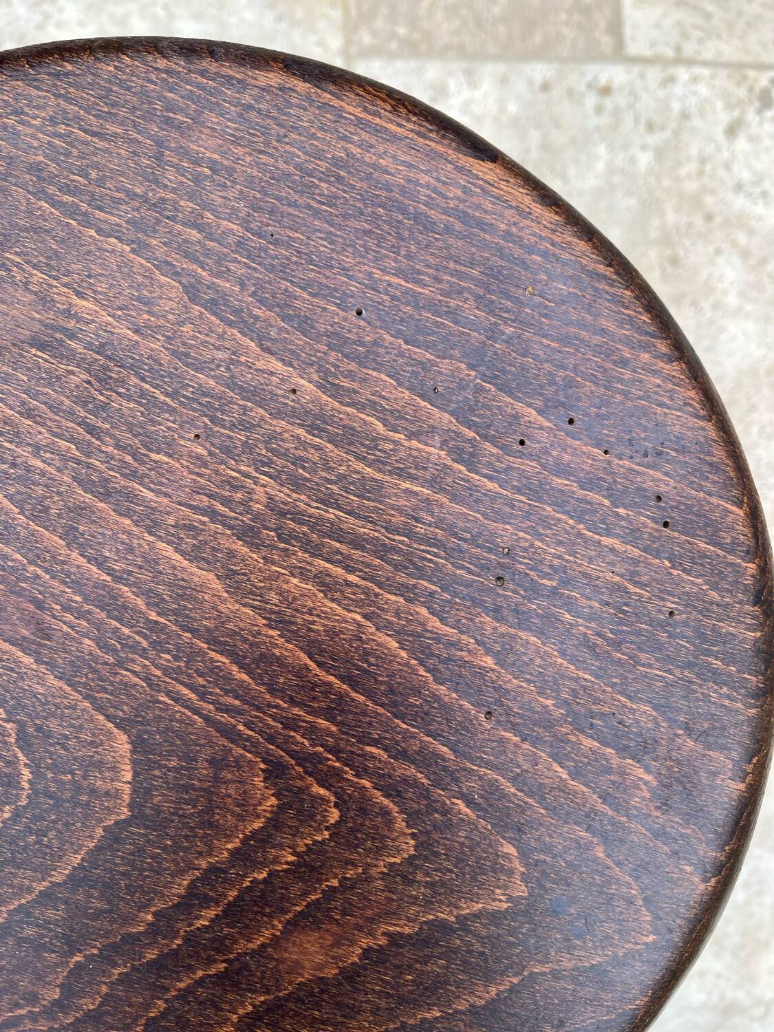 Signed turned wood tripod stool