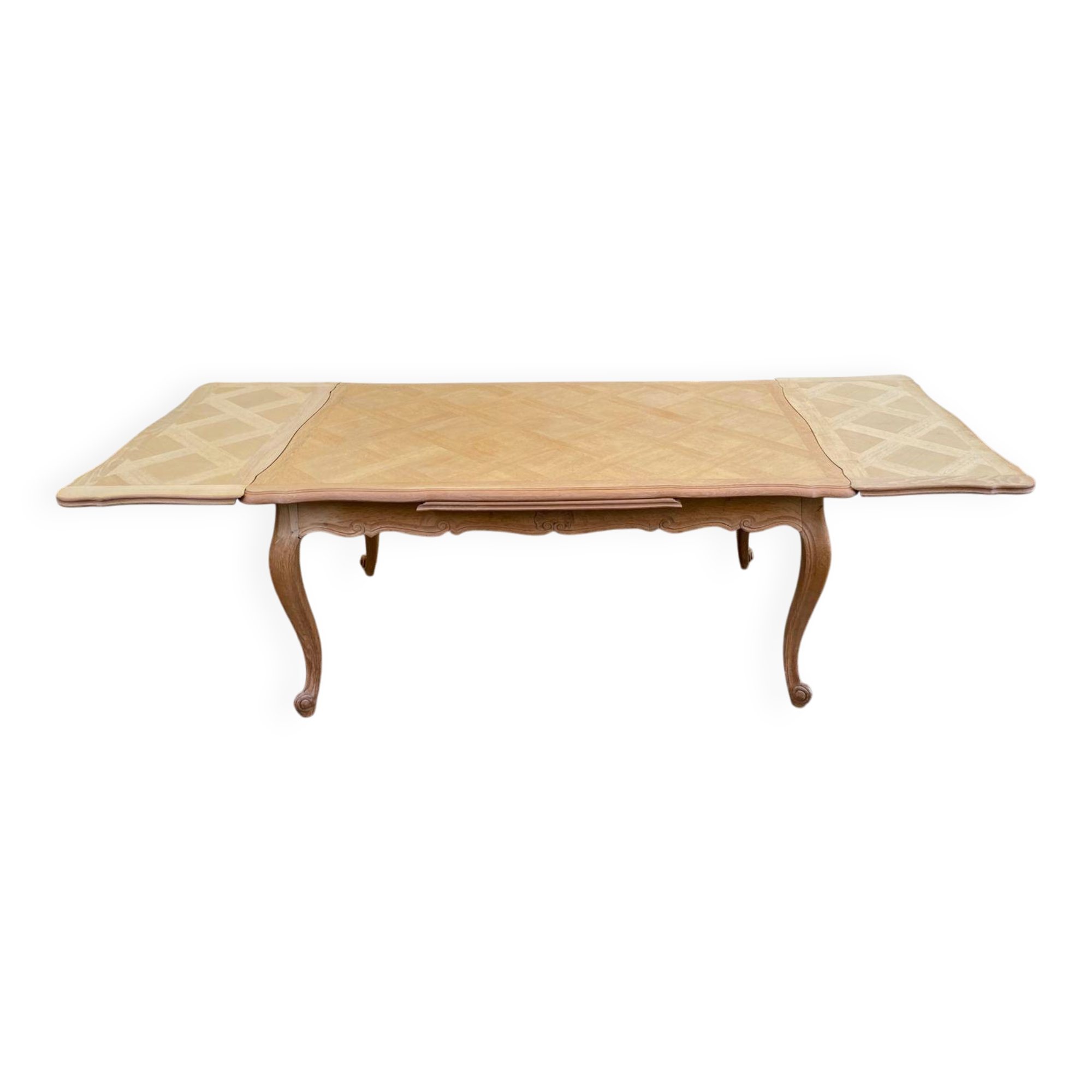 Large Louis XV dining table stripped in solid oak 1960 260cm