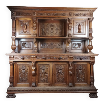 19th-century walnut buffet with two bodies.