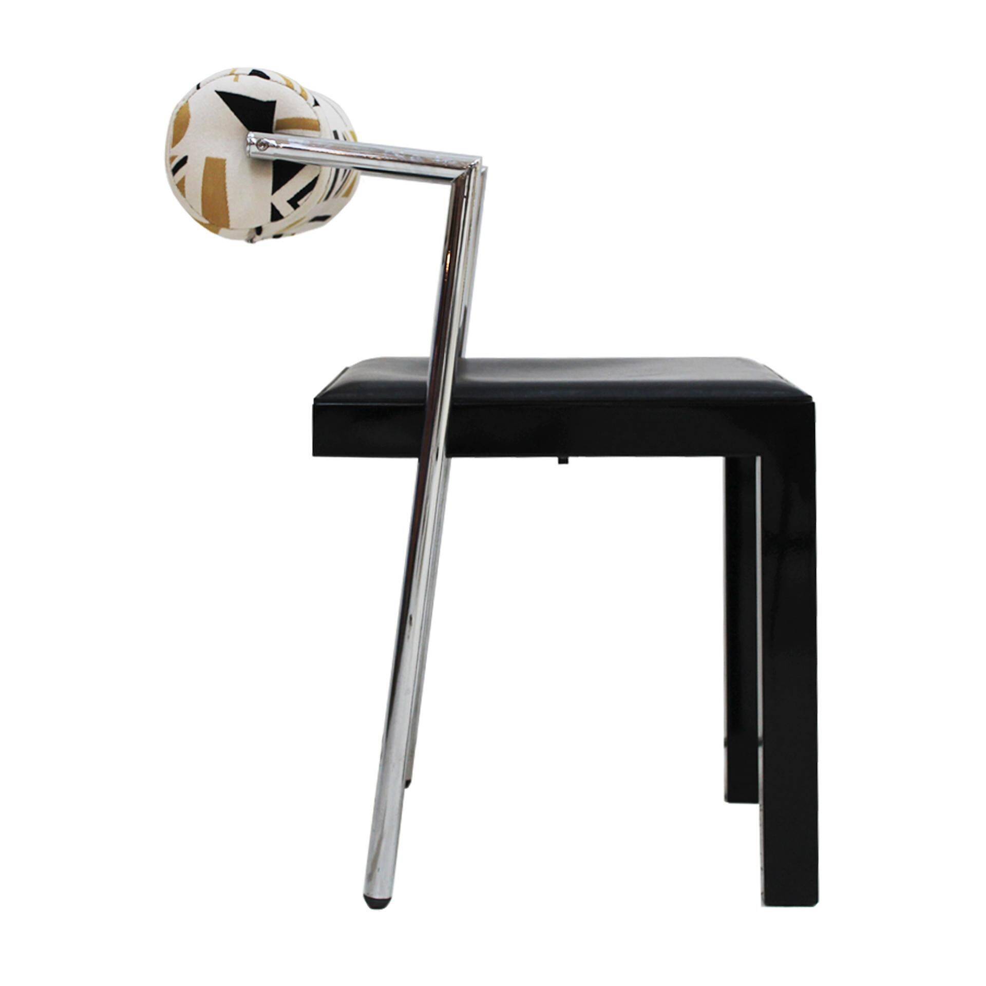 Set of Four Italian Chairs Edited by Saporiti. Jacquard Back and Leather Seat