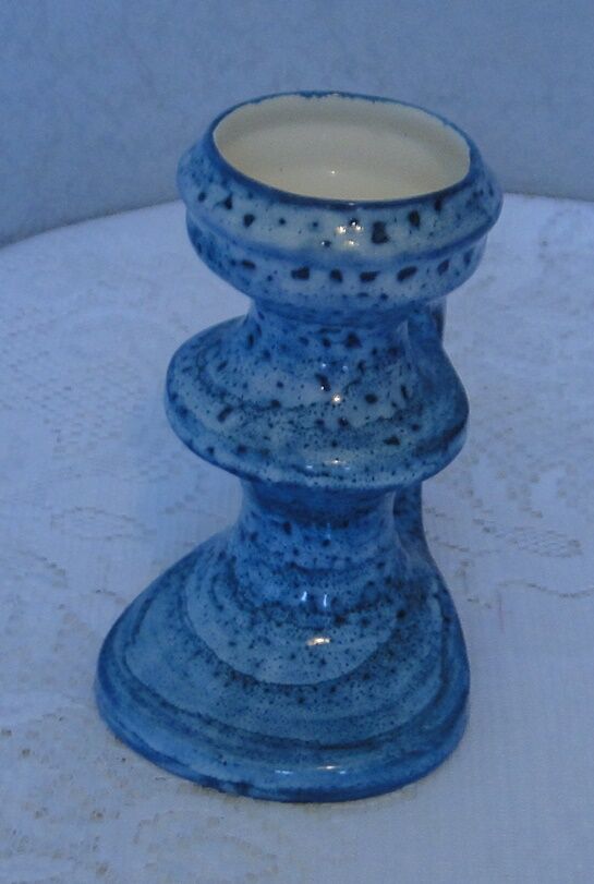 Vase with handle in turquoise blue glazed ceramic signed Loic Carnac