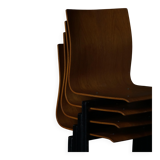 Set of 6 industrial stackable chairs by Niels Larsen, black metal and oak, 1960s.