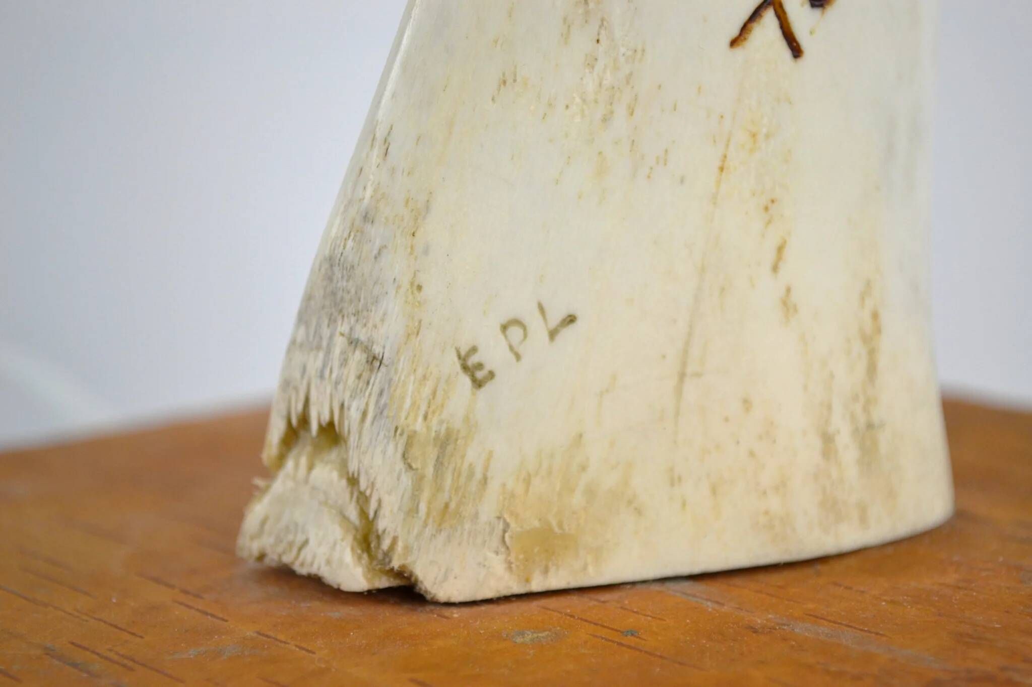 Scandinavian Studio Table Lamp in Carved Bone with Symbolic Decoration, c. 1950s–1970s