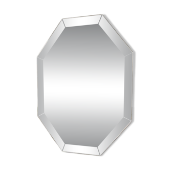 Modernist Octagonal Mirror – Art Glass & Wide Bevel – 1950s/60s