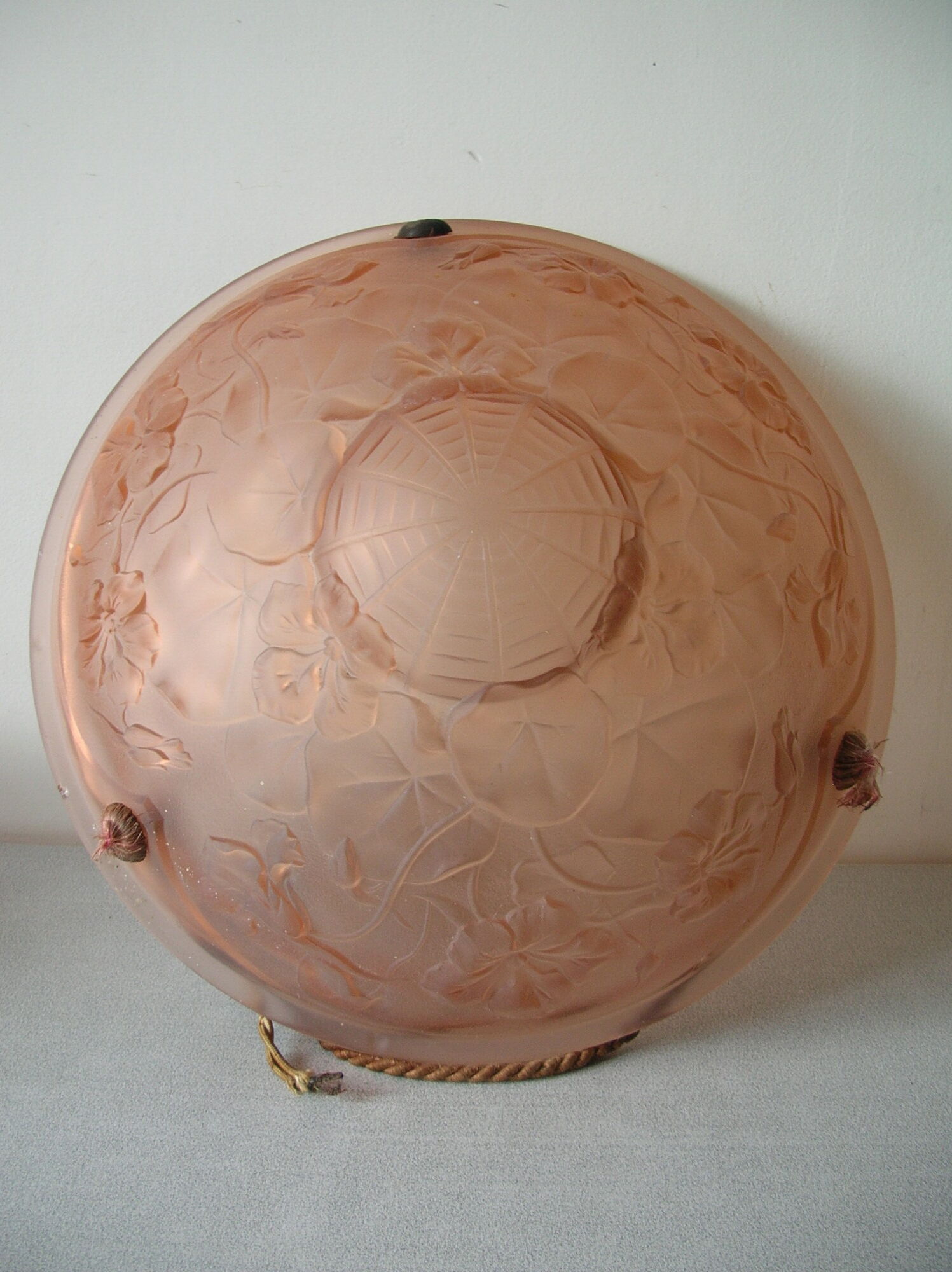 Old suspension basin luminaire Art Deco floral decoration nasturtium and spider web