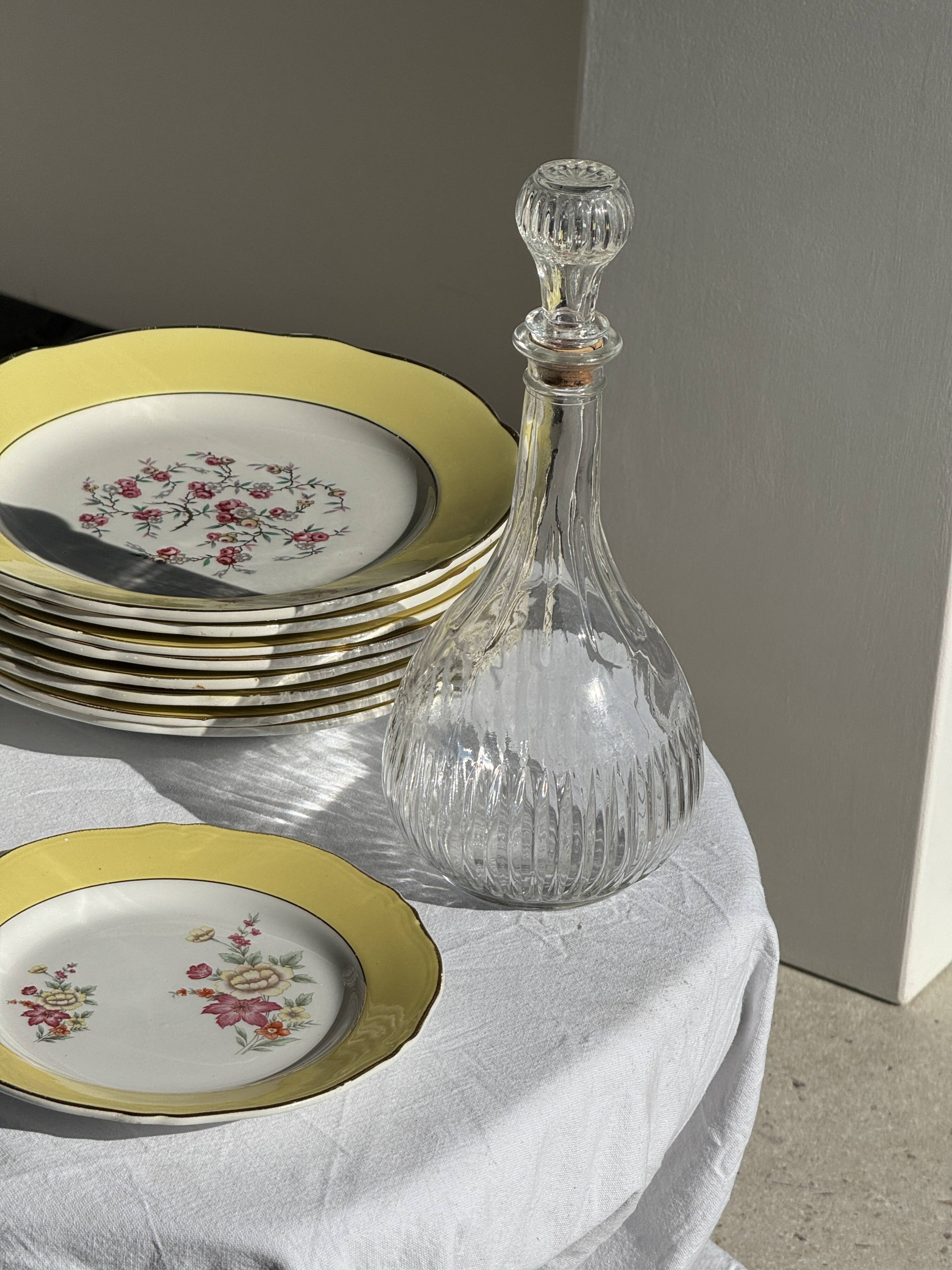 Vintage round-shaped glass carafe with cork stopper H27